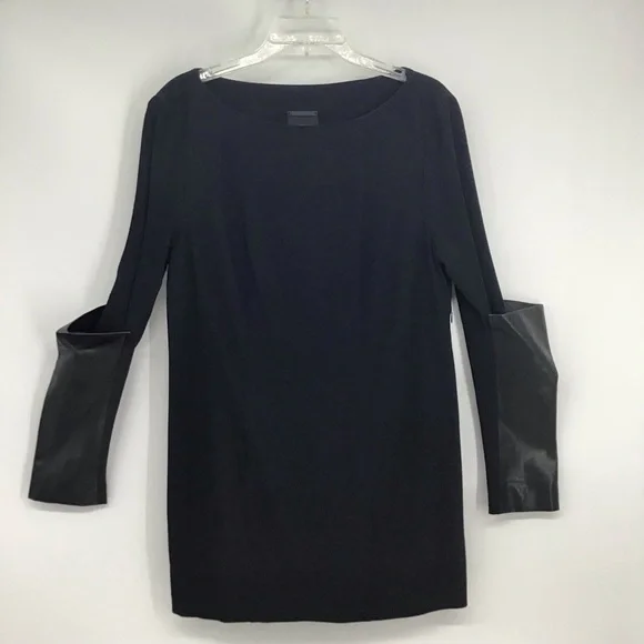 Annette Goertz Wool Blend Dress W/Lamb Leather Sleeves Black Career size 38